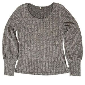 Grey long sleeve top with a relaxed fit and ribbed cuffs